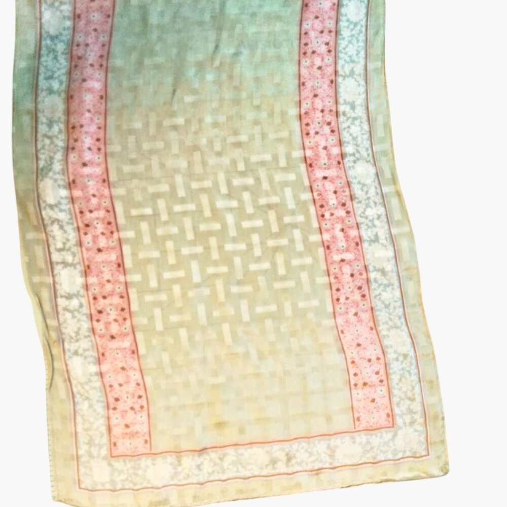 Floral Silk Scarf Wrap Vintage Pink Cream Boho Festival Summer